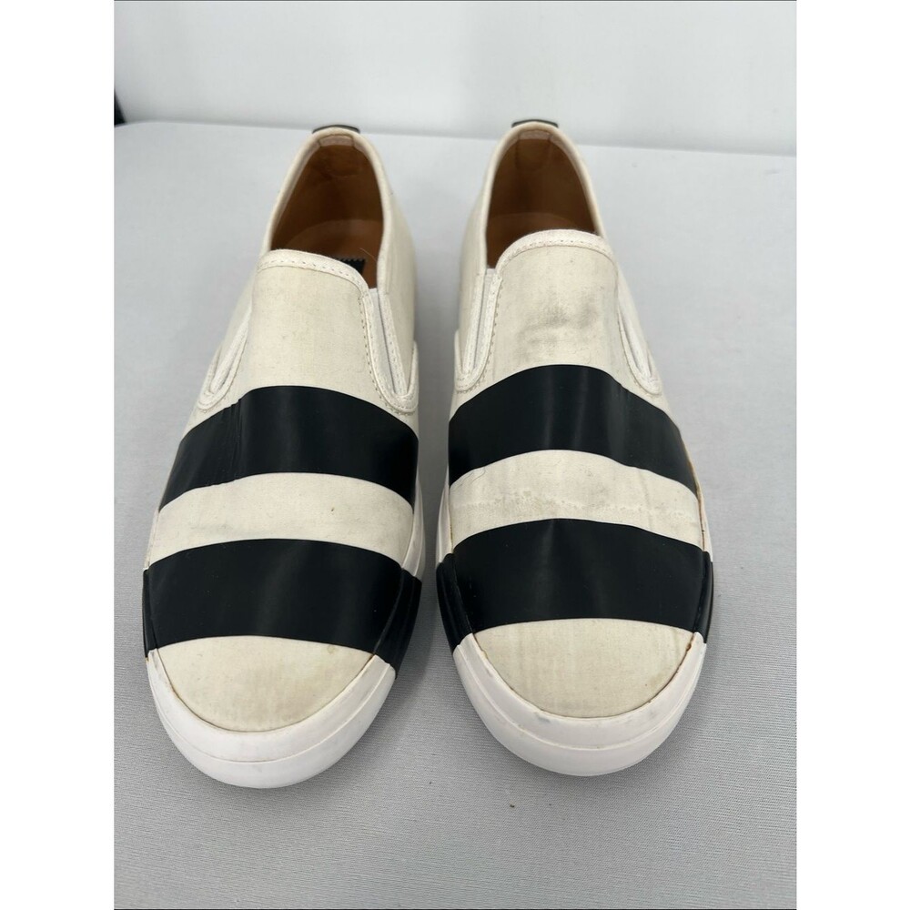 The Office Of Angela Scott Women’s Slip-On Sneakers in Cream with Black Stripes